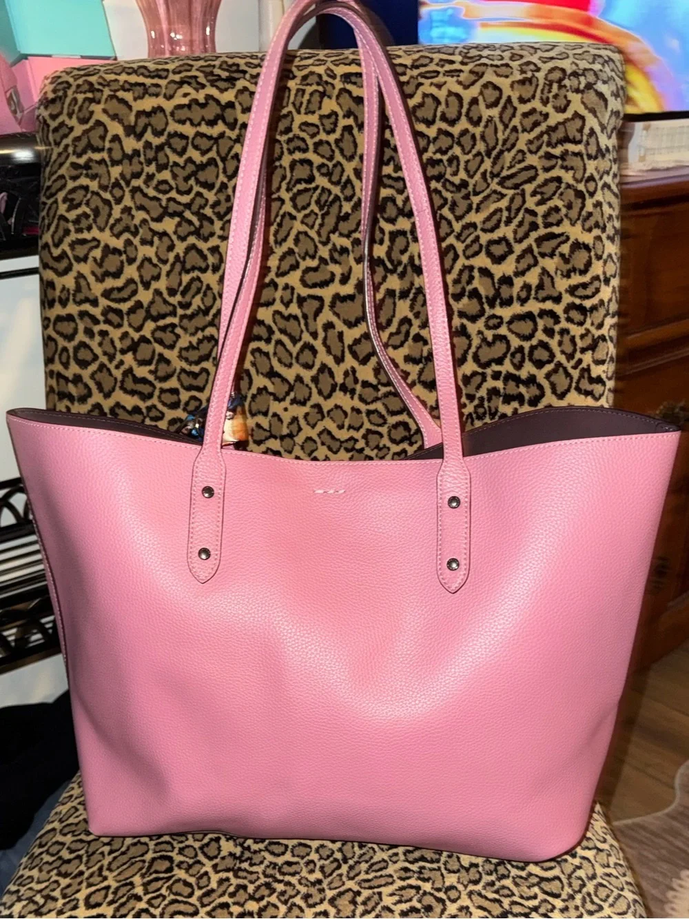 NWOT Coach Pink Pebble Leather Tote with Blue Accent Scarf